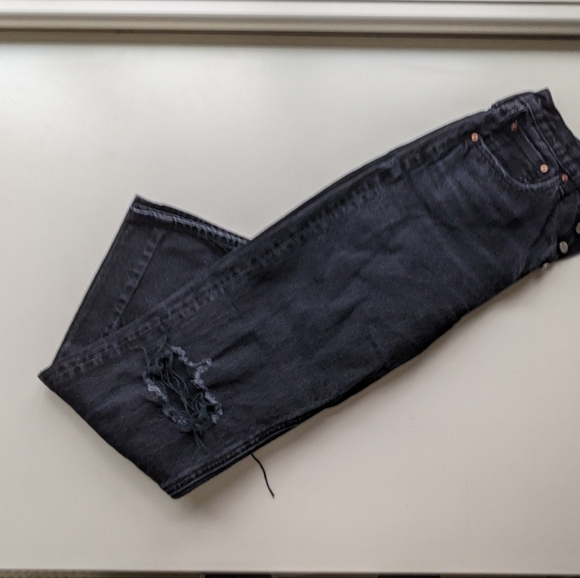 Denim Forum | Joni High Rise Loose 29L size 24 Dark Blue Distressed Jeans - Picture 12 of 13